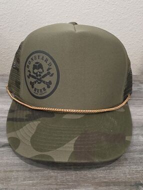 Boneyard Brewery Bend Oregon Camo Trucker Hat with Gold Hat Chain